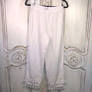 Rachel Zoe 100% Linen Hem Embellished Elastic Waist Pull On Pants Size XS